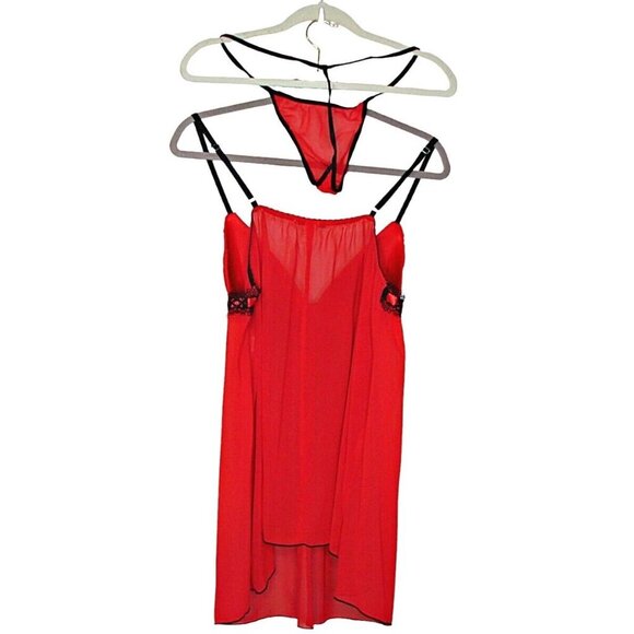 Linea Donatella Nightdress Nightgown Lingerie Baby Doll Lace Padded Red Black XL - Picture 3 of 12